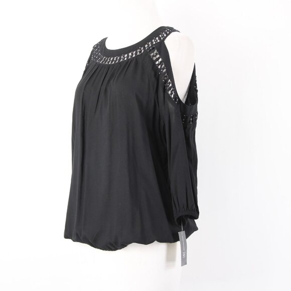 INC Top $70 Sz M Black Cold Shoulder Eyelets 100% Rayon Cotton Top - Picture 7 of 16